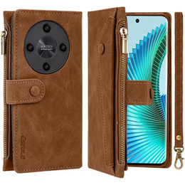 Klopové pouzdro pro Honor Magic 6 Lite 5G, Wallet Zipper Pocket, hnědé