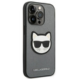 Pouzdro Karl Lagerfeld pro iPhone 14 Pro, Saffiano Choupette Head Patch, stříbrné