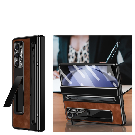 Pouzdro s podstavcem Leather+PC s průhledným okénkem a stylusem pro Samsung Galaxy Z Fold6 5G
