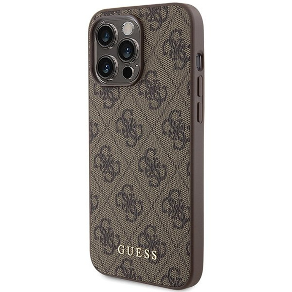 Pouzdro GUESS pro iPhone 15 Pro Max 4G Metal Gold Logo, hnědé
