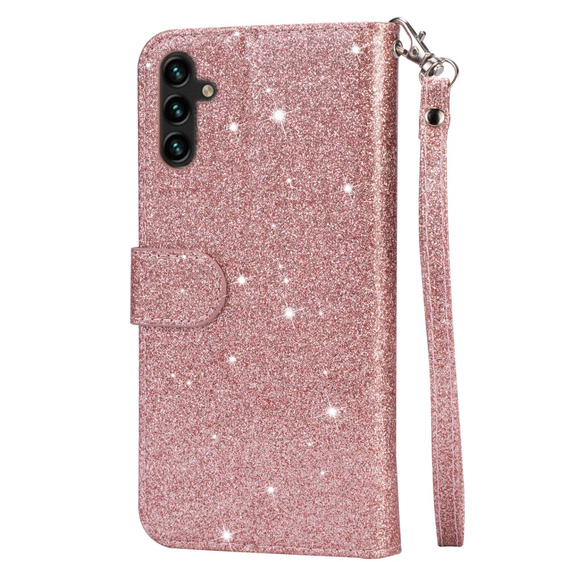 Klopové pouzdro pro Samsung Galaxy A56 5G, Wallet Zipper Pocket Glittery, růžové rose gold