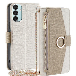 Flipové pouzdro Wallet Zipper Pocket pro Samsung Galaxy M15 5G, Wallet Zipper Pocket, se zrcátkem, bílé