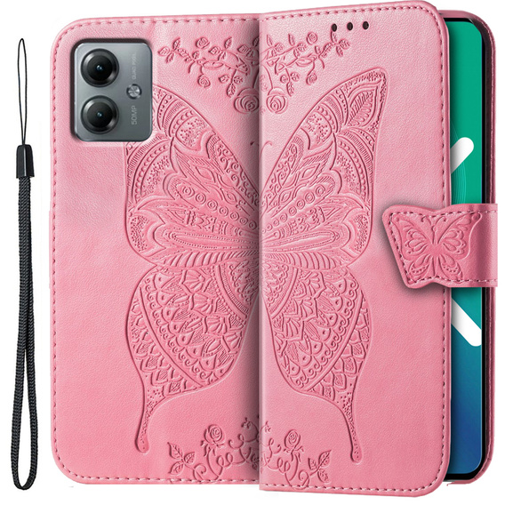 Klopové pouzdro pro Motorola Moto G14, Butterfly, růžové 
