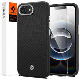 Pouzdro Spigen pro iPhone 16E, Enzo Aramid MagSafe, karbonově černé + 9H tvrzené sklo