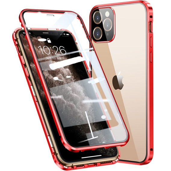 Pouzdro pro iPhone 12 Pro, Magnetic Dual Glass, červené