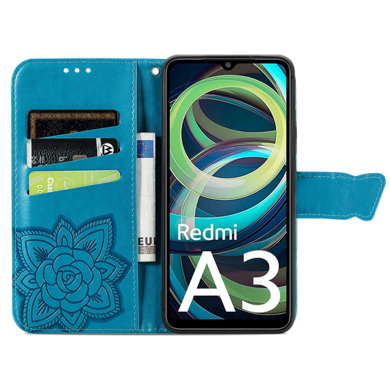 Klopové pouzdro pro Xiaomi Redmi A3, Butterfly, modré