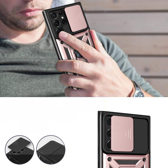 Pouzdro pro Samsung Galaxy S23 Ultra, CamShield Slide, růžové rose gold