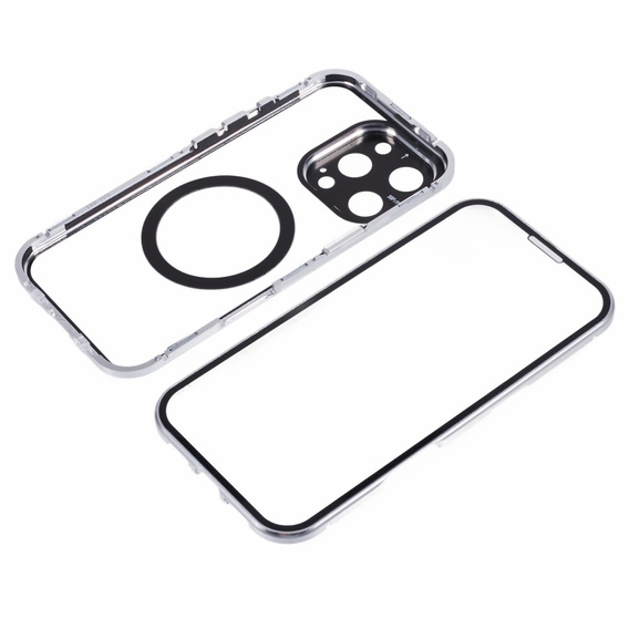 Magnetické pouzdro Dual Glass MagSafe pro iPhone 16 Pro, stříbrné