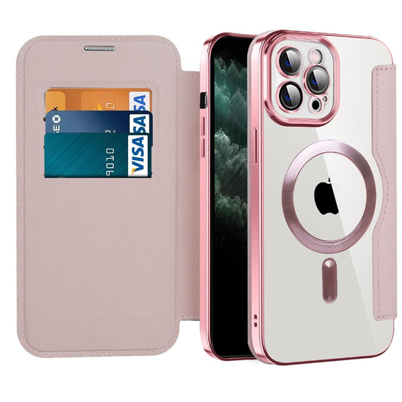 Klopové pouzdro pro iPhone 11 Pro Max, RFID Wallet MagSafe CamShield, růžové