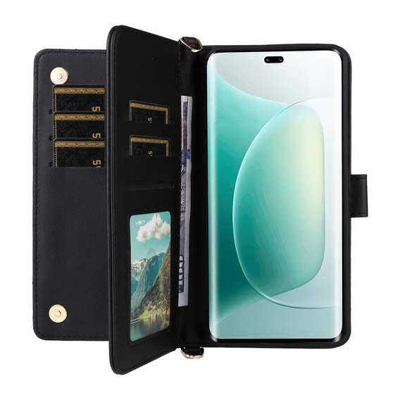 Flipové pouzdro pro Honor 400 5G, Crossbody Leather Wallet, černé