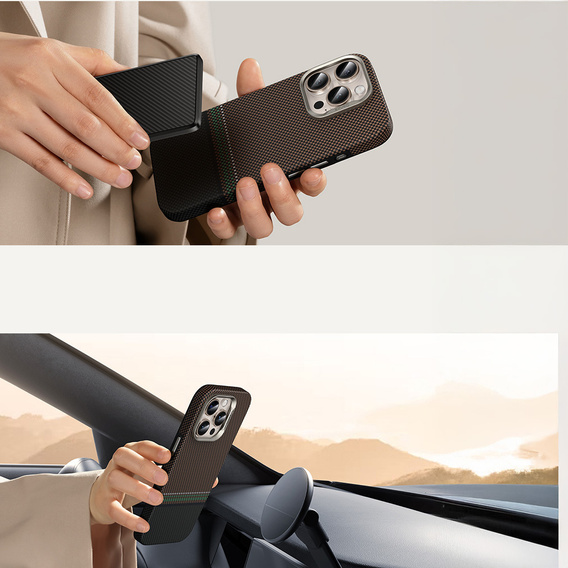 Pouzdro BENKS Kevlar Magnetic Armor Pro Prestige 600D Y066 pro MagSafe s aktivním tlačítkem pro iPhone 16 Pro Max