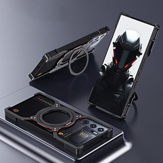 Pouzdro pro ZTE nubia Red Magic 9 Pro / 9 Pro+ / 10 Pro / 10 Pro+ 5G, Kickstand Bumper, s krytem objektivu, pro MagSafe, černá / stříbrná