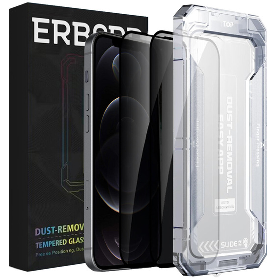 2x Tvrzené sklo pro iPhone 12 / 12 Pro, ERBORD 9H Easy App Anti-Peep