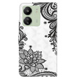 Klopové pouzdro pro Xiaomi Redmi 13C / Poco C65, Wallet, Lace Flower bílé