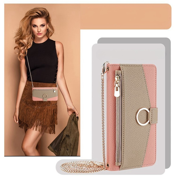 Flipové pouzdro Wallet Zipper Pocket pro Samsung Galaxy A56 5G, Wallet Zipper Pocket, se zrcátkem, růžové