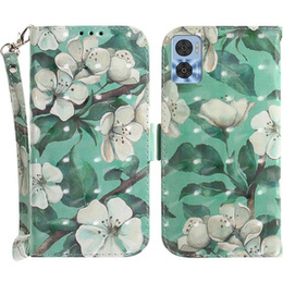 Klopové pouzdro pro Motorola Moto E22 / E22i, Wallet, flowers, bílé