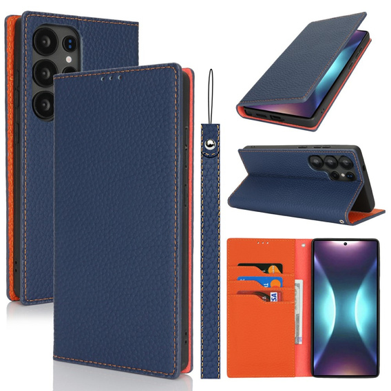 Klopové pouzdro pro Samsung Galaxy S25 Ultra, Litchi Skin Grain, námořnicky modré