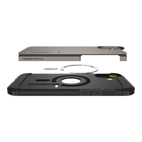 Pouzdro Spigen pro iPhone 16, Tough Armor Mag MagSafe, šedé + 9H tvrzené sklo