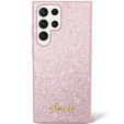 Pouzdro GUESS pro Galaxy S23 Ultra, Glitter Script Hardcase, růžové