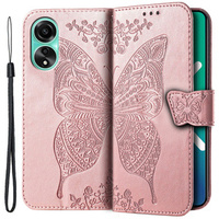 Klopové pouzdro pro Oppo A58 4G, Butterfly, růžové rose gold