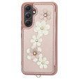Pouzdro pro Samsung Galaxy A55 5G, Leather Flower Card Slot, růžové