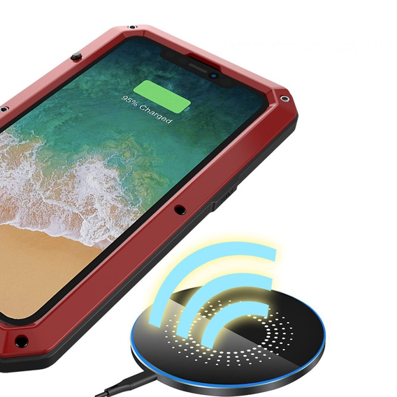 Pouzdro pro iPhone 15, pancéřované, s integrovaným sklem, červené