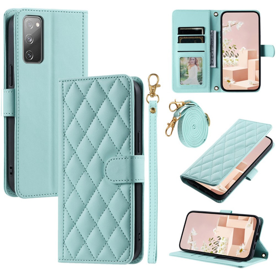 Pouzdro s klopou pro Samsung Galaxy S20 FE, Rhombus Crossbody Leather, zelené