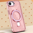 Pouzdro iPhone 16e, Glittery Magnetic Kickstand, růžové