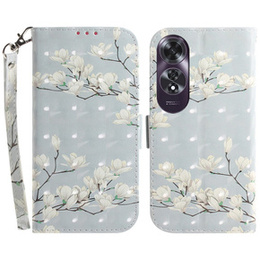 Klopové pouzdro pro Oppo A60, Wallet, Magnolia Flowers šedé