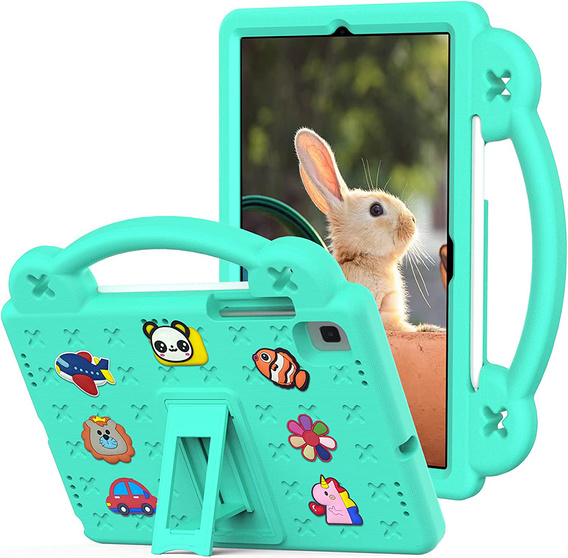 Dětské pouzdro pro Samsung Galaxy Tab S6 Lite 10.4 2020/2022 / Tab A7 2020 T500 / T505 / Tab S6 T860/T865, Cute Patterns, se stojánkem, zelené