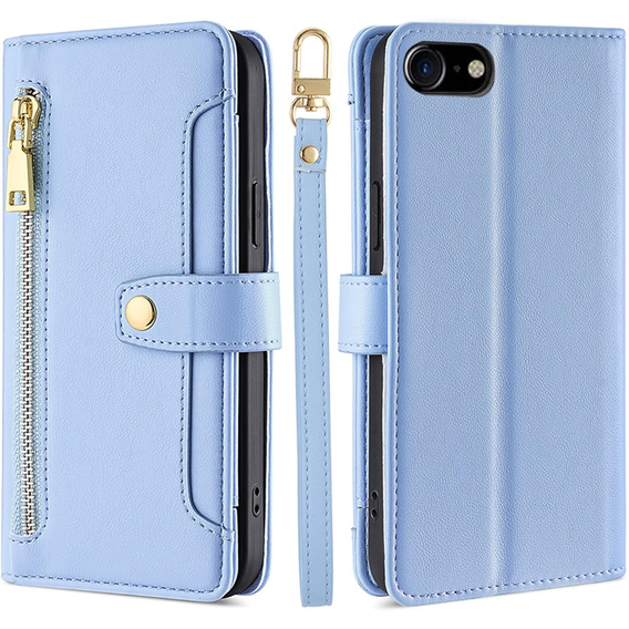 Klopové pouzdro pro iPhone 16E, Wallet Zipper Pocket, modré