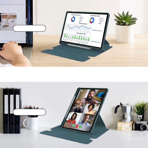 Pouzdro s klávesnicí pro Samsung Galaxy Tab S9 FE+ Plus, Rotary 360° Leather, tmavě zelené