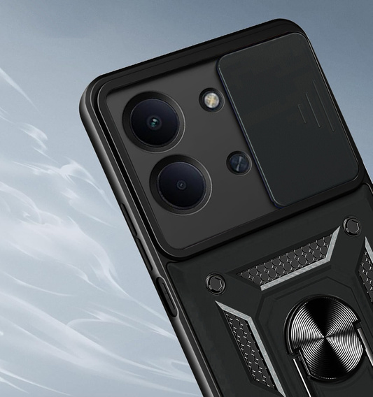 Pancéřové pouzdro pro Xiaomi Redmi 15C 4G/LTE, s ochranou fotoaparátu, se stojánkem, černé
