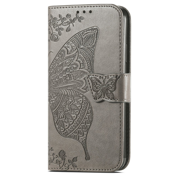 Klopové pouzdro pro Samsung Galaxy A05s, Butterfly, šedé