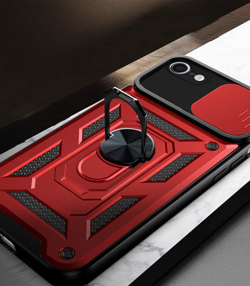 Pancéřové pouzdro pro iPhone 16E, CamShield Slide, červené + tvrzené sklo 9H