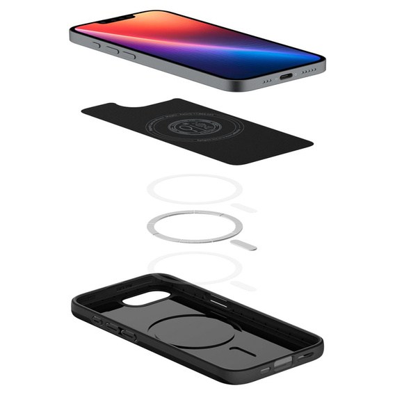 Pouzdro Spigen pro iPhone 16E, Thin Fit Mag, černé + 9H tvrzené sklo