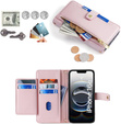 Klopové pouzdro pro iPhone 16E, Wallet Zipper Pocket, růžové