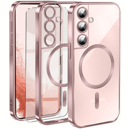 Pouzdro pro Samsung Galaxy S22, Electro MagSafe, růžové rose gold + sklo na displej
