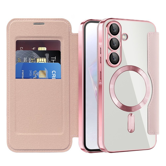 Klopové pouzdro pro Samsung Galaxy A26, RFID Wallet MagSafe CamShield, růžové
