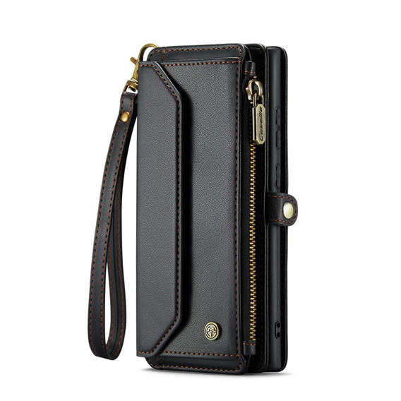 Pouzdro CASEME pro Samsung Galaxy S25 Ultra, RFID Leather Wallet, s popruhem přes rameno, černé