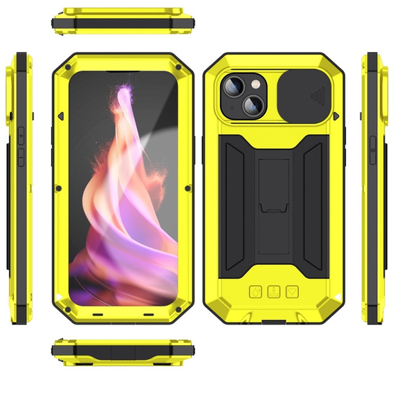 Pouzdro pro iPhone 15, R-JUST CamShield Slide, pancéřované, žluté / černé