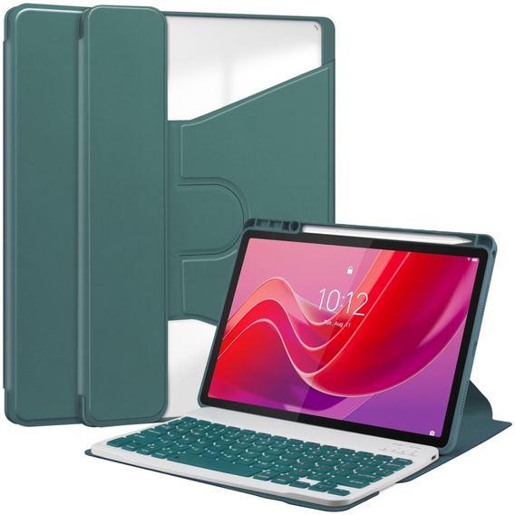 Pouzdro s klávesnicí pro Lenovo Tab M11, Rotary 360° Leather, tmavě zelené