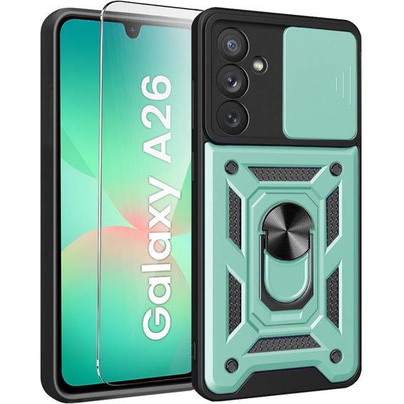 Pancéřové pouzdro pro Samsung Galaxy A26, CamShield Slide, zelené + tvrzené sklo 9H