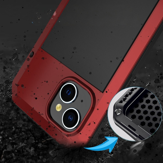 Pouzdro pro iPhone 15, pancéřované, s integrovaným sklem, červené
