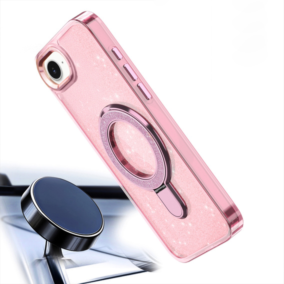 Pouzdro iPhone 16e, Glittery Magnetic Kickstand, růžové