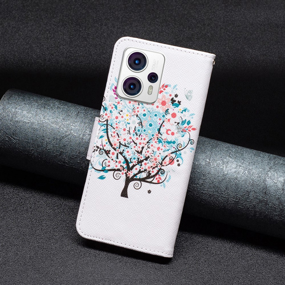 Klopové pouzdro pro Motorola Moto G53 5G / G23 / G13, Wallet, colorful tree, bílé