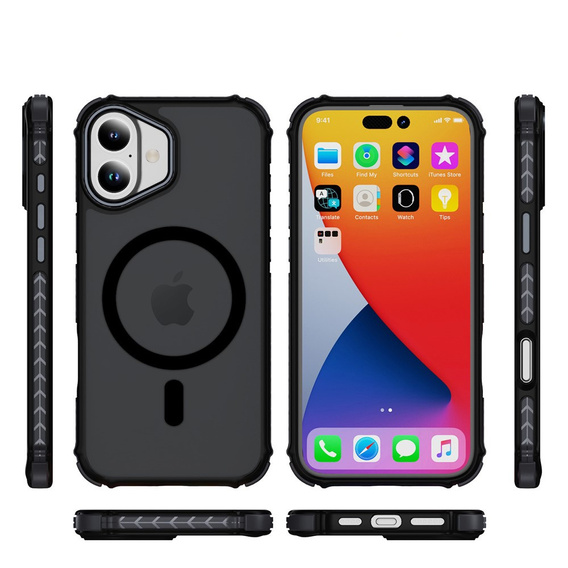 Matné pouzdro pro iPhone 17, pancéřované, pro MagSafe, kouřové s černými boky