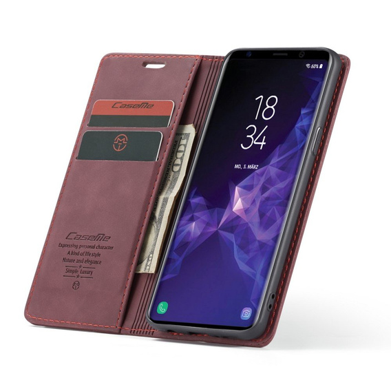 Pouzdro CASEME pro Samsung Galaxy S9, Leather Wallet Case, kaštanové