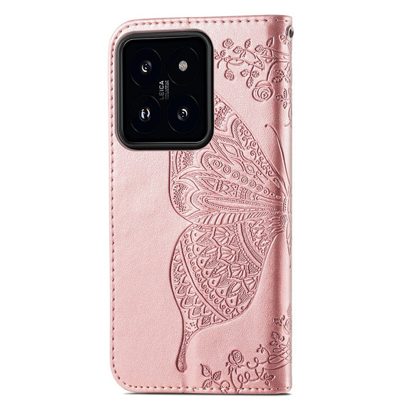Klopové pouzdro pro Xiaomi 14T, Butterfly, růžové rose gold