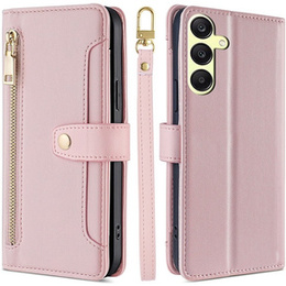 Klopové pouzdro pro Samsung Galaxy A25 5G, Wallet Zipper Pocket, růžové